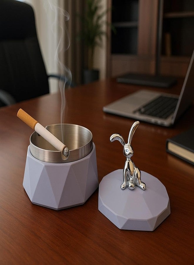 CORAL TREE Stainless Steel & Plastic Base Portable Ashtray Spinning Lid Modern Tabletop Ashtray With Non Slip Stronger Base for Home Office Indoor or Outdoor for Men & Women (Powder Blue) - Image 1
